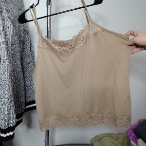 Lace Trim Tan Cami Top 3X
